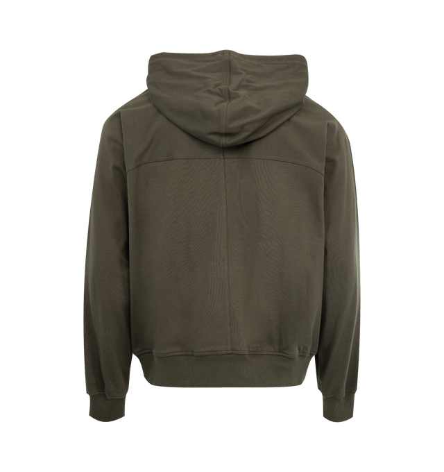 Image 2 of 3 - GREEN - RICK OWENS Windbreaker Hoodie featuring a paneled design, drawstrings at the hood, patch pockets at the waist, front zip closure and elasticized cuffs and hem. 100% cotton. Made in Italy. 