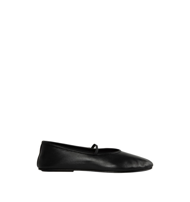 BLACK - THE ROW Elastic Ballet Slipper featuring round toe and delicate elastic strap across the instep. 100% calfskin upper and lining. Leather sole. Made in Italy.
