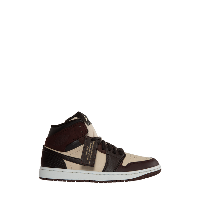 BROWN - AIR JORDAN 1 MID SE SNEAKERS made of premium full-grain leather and suede with hits of texture at the tongue tag and the heel.  Real and synthetic leather in upper offers durability and structure. Encapsulated Nike Air-Sole unit provides lightweight cushioning. Rubber in outsole gives you everyday traction. Featuring wings logo on collar, stitched-down Swoosh logo and Jumpman on tongue.
