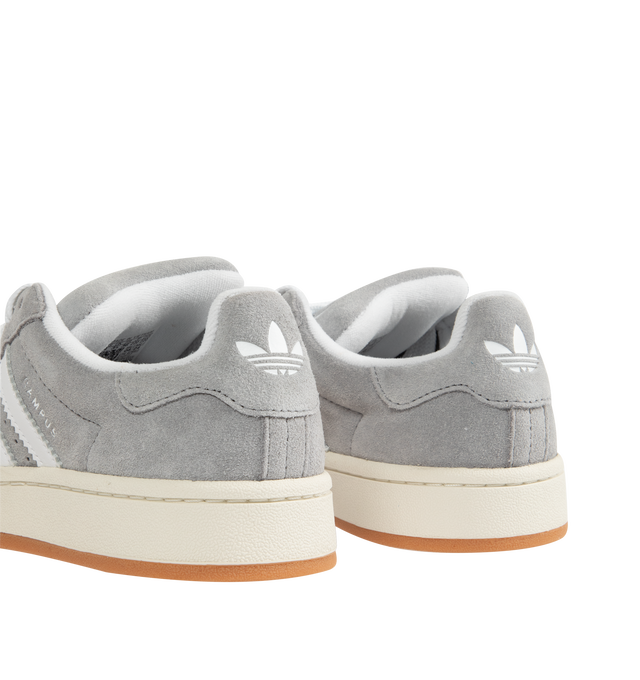 Image 3 of 5 - GREY - ADIDAS Campus 00's shoes in an iconic silhouette updated in modern materials, colors and proportions. Featiring a premium leather upper lined with soft textile terry fabric, off-white midsole, rubber outsole and lace closure. Unisex style in men's sizes. 