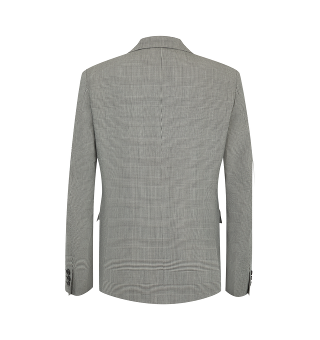 Image 2 of 2 - GREY - Comme des Garons Homme Plus Men's Glen Plaid Double-Breasted Blazer is tailored from a refined wool blend and features a classic double-breasted silhouette with an allover Glen Plaid pattern. This sophisticated jacket is finished with structured shoulders, notch lapels, welt and flap pockets, and a fully lined interior for a polished fit. Main Material: Wool; Lining: Cupro. Made in Japan. 
