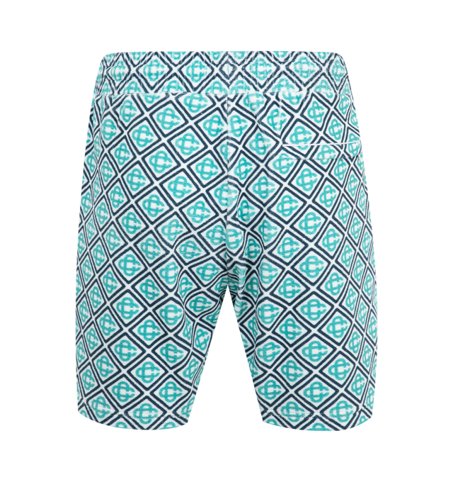 Image 2 of 3 - BLUE - Casablanca Toweling Shorts have an elastic drawstring waist, side pockets, a zip pocket at the back, a logo patch, and an overall monogram pattern. 88% cotton, 13% polyamide, 1% elastane. Made in Portugal. 