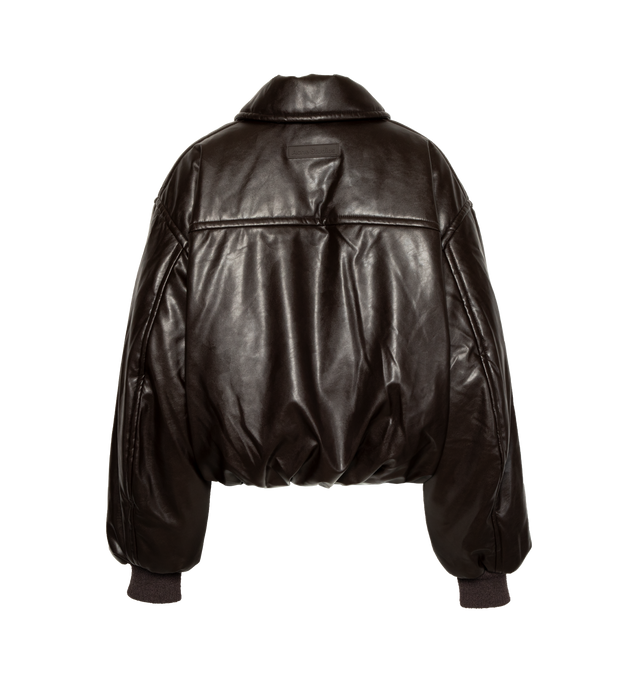 Image 2 of 2 - BROWN - ACNE STUDIOS Faux Leather Puffer Bomber Jacket featuring front zip closure, ribbed cuffs, back logo patch detail and synthetic filling. 55% polyester, 45% polyurethane. Lining: 100% viscose. 