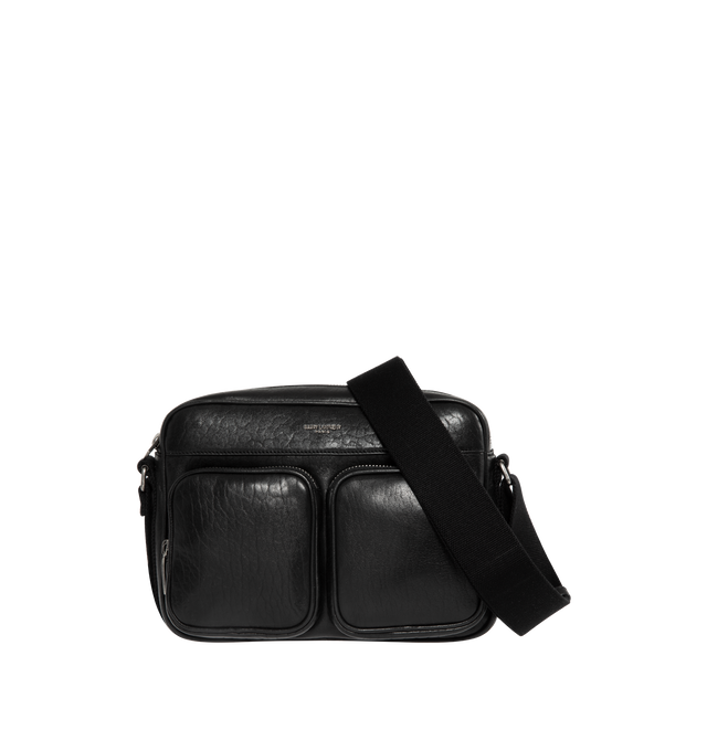 Image 1 of 3 - BLACK - SAINT LAURENT City Camera Bag featuring top zip closure, embossed logo, two zip pockets on front, adjustable shoulder strap and one interior zip pocket. 8.7 X 7.1 X 3.9 inches. 90% lambskin, 10% brass. 