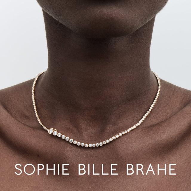 Woman wearing diamond necklace by Sophie Bille Brahe 