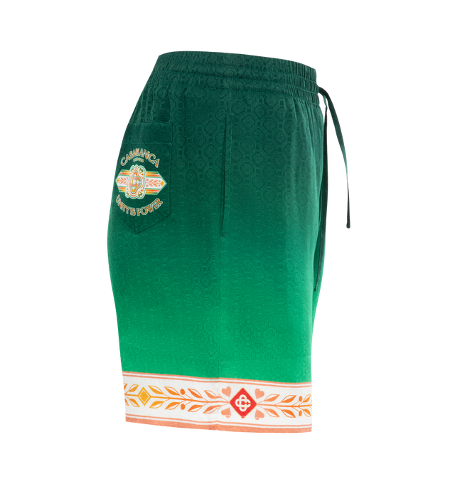 Image 3 of 3 - GREEN - CASABLANCA Silk Shorts featuring an elasticated waistband, drawstring, side and back pockets and have a loose fit. 100% silk. 