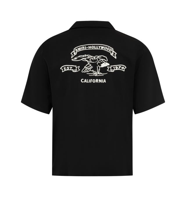 Image 2 of 2 - BLACK - AMIRI Eagle Camp Shirt featuring graphic print, button fastening, notched collar, short sleeves and straight hem. 60% cotton, 40% viscose. Made in Italy. 