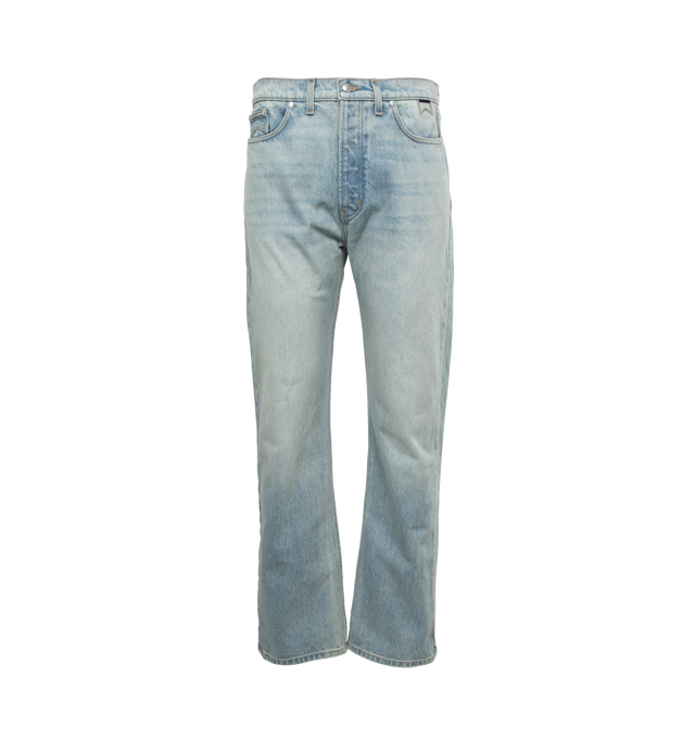 BLUE - RHUDE 90s Denim featuring mid rise with signature seamlines, a premium leather back patch, and custom Rhude Closure button & hardware. 100% cotton.