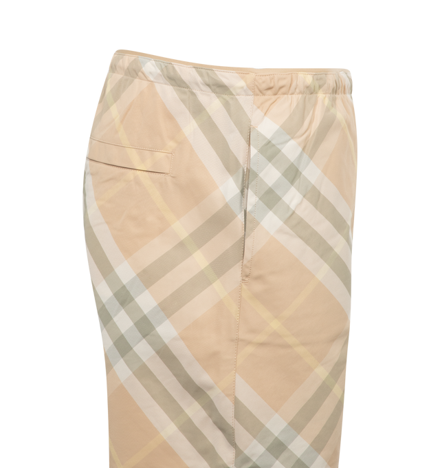 Image 3 of 3 - NEUTRAL - BURBERRY Check Swim Shorts featuring nylon twill, printed with the Burberry Check, relaxed fit, lined in mesh, elasticated waist with interior drawcord, side slip pockets and back press-stud welt pocket. 100% polyamide. Trim: 92% polyester, 8% elastane. Lining: 100% polyester. Made in Portugal. 