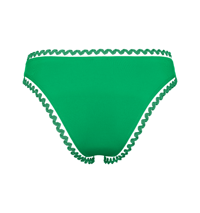 Image 2 of 6 - GREEN - ERES Boogie Thin Bikini Briefs featuring thin bikini briefs, rick rack edge suspended by a nylon thread and indented in the front and back. Main: 84% Polyamid, 16% Spandex. Second: 93% Polyamid, 6% Spandex, 1% Polyester. Made in France. 