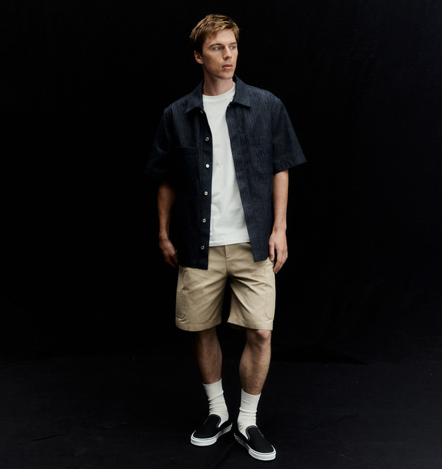 Image 2 of 4 - NEUTRAL - GIVENCHY Long Short Patch Pockets featuring button zip fly, belt loops, two side slit pockets and 5 patch pockets. 100% cotton.  