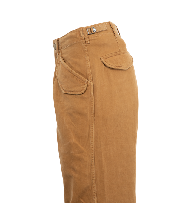 Image 3 of 3 - BROWN - R13 Military Pants featuring 4 flap pockets, zip fly with button closure, belt loops and tie at hems. 100% cotton.  