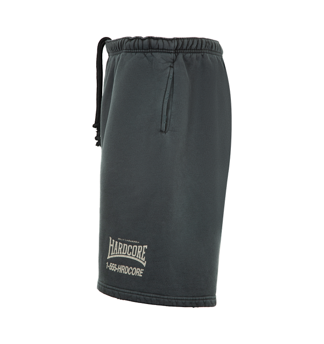 Image 3 of 3 - BLACK - WILLY CHAVARRIA Hardcore Buffalo Sweatshort featuring drawstring waistband, side seam pockets, logo on leg and fleece lining. 100% cotton.  