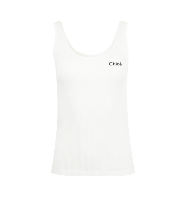 Image 1 of 2 - WHITE - CHLOE Logo Tank Top featuring ribbed jersey and a contrast embroidered Chlo logo at the left chest. 100% cotton. 