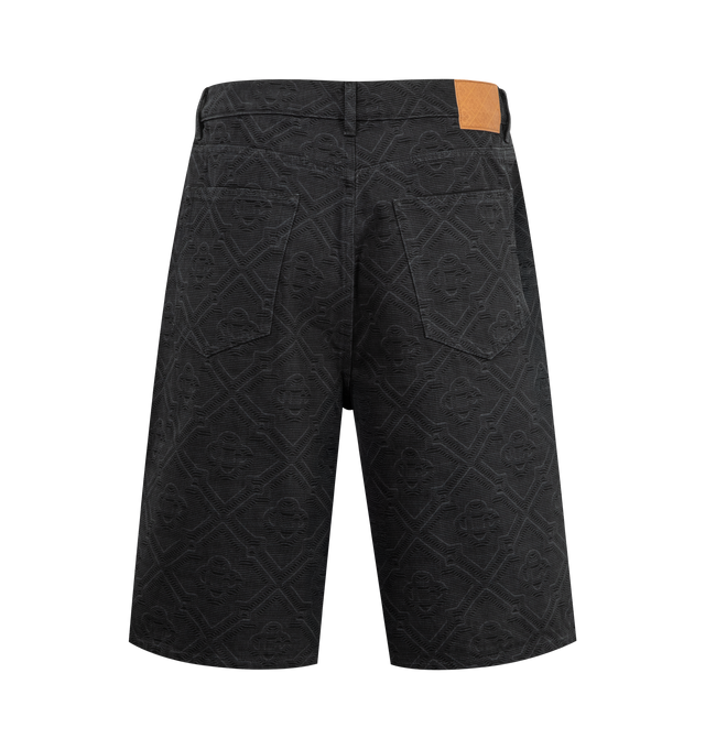 Image 2 of 3 - BLACK - CASABLANCA Laser Monogram Denim Shorts featuring knee-length, monogram pattern, jeans-style front pockets, back patch pockets, a button and zip closure, branded gold-plated hardware and a contemporary silhouette. 100% cotton. Lining: 65% polyester 35% cotton. Made in Italy. 