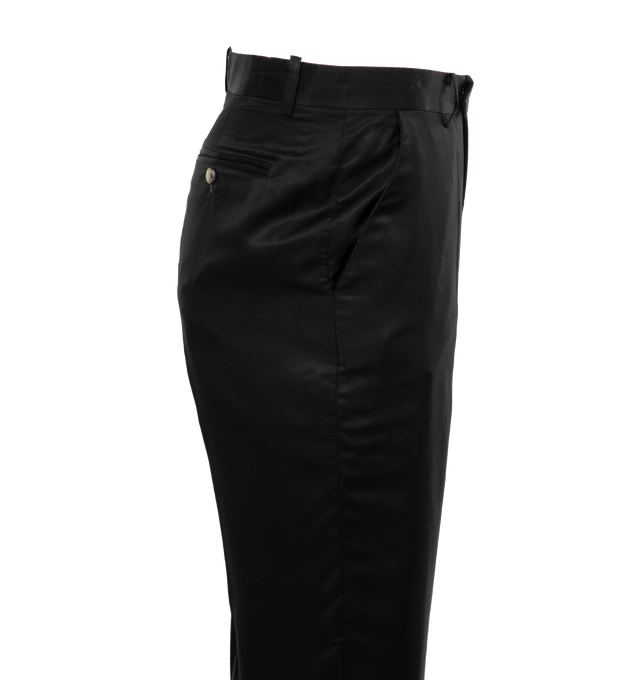 Image 3 of 4 - BLACK - SECOND LAYER High Rise Trouser featuring wide leg, zip and hook concealed closure, side slit pockets and back welt pockets with button closure. 100% viscose. Made in Italy. 