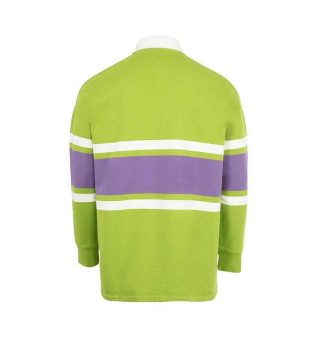 Image 2 of 2 - GREEN - LOEWE Long Sleeve Polo featuring polo collar, long sleeve with rib cuffs, stripes across middle and loose fit. Cotton. 