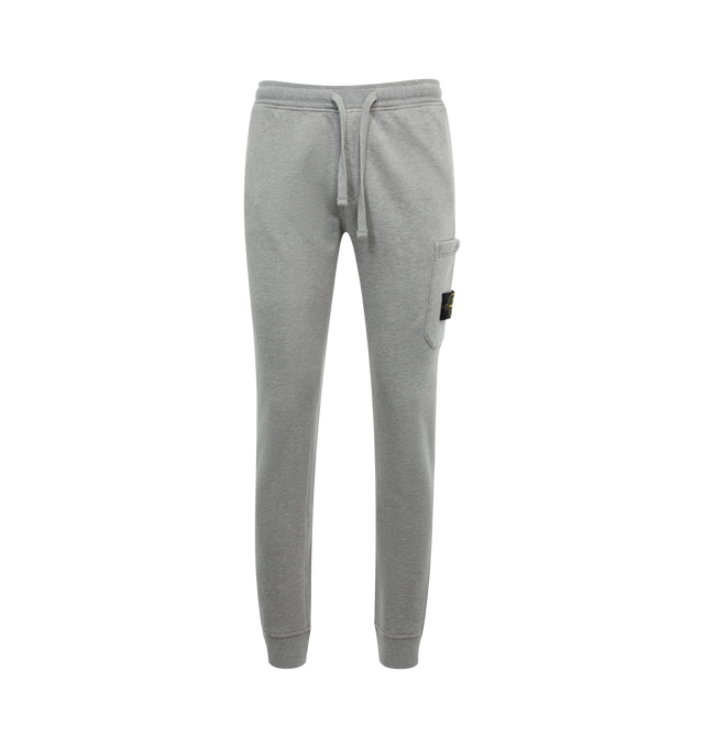 Image 1 of 3 - GREY - STONE ISLAND Fleece Pants featuring drawstring at elasticized waistband, three-pocket styling, zip-fly, rib knit cuffs, cargo pocket at outseam and detachable logo patch at outseam. 