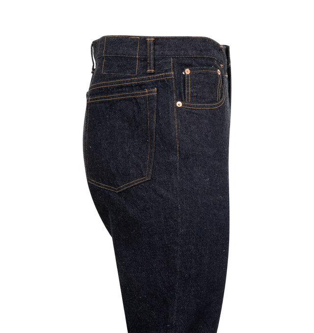 Image 3 of 3 - BLUE - KAPTAIN SUNSHINE Skate Shoecut Denim Pants featuring 13.5oz selvedge denim, regular fit, center creased, zipper fly, 5 pockets and one wash. 100% cotton.  