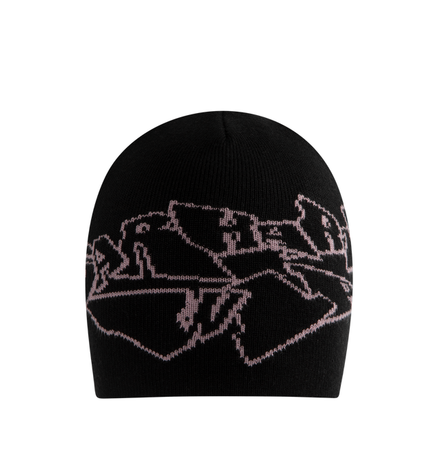 Image 1 of 2 - BLACK - CARHARTT WIP Screwed Up Scripter Beanie featuring stretchable, cotton-rich yarn with a graphic jacquard design on the front. 48% cotton, 47% acrylic, 4% nylon, 1% elastane (9 gauge). 