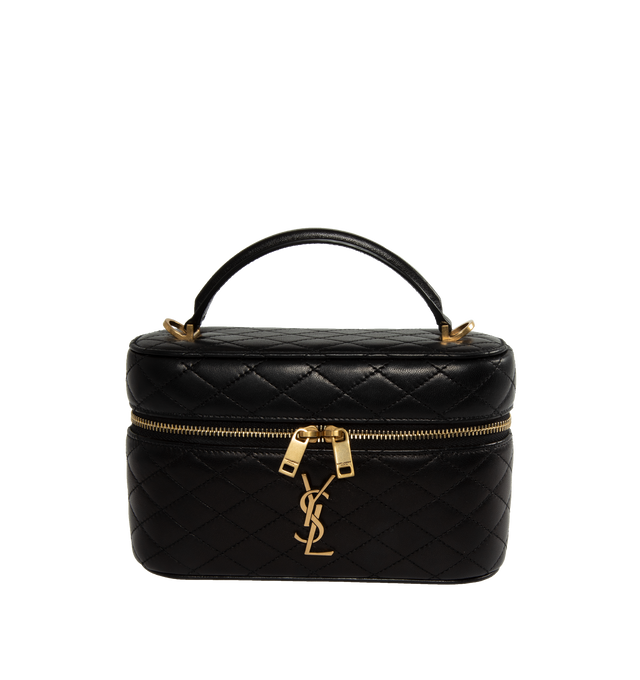 BLACK - SAINT LAURENT Gaby Mini Vanity Bag featuring zip closure, one card slot, diamond quilted overstitching, leather top handle and detachable strap. 7.1" X 4.3" X 2.6". 100% lambskin. 