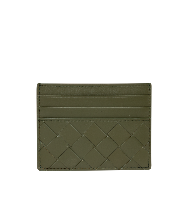 Image 1 of 3 - GREEN - Bottega Veneta Intrecciato Credit Card Case featuring intrecciato calfskin leather with contrasted back, six card slots, one central pocket. 3.1 x 4.1 x 0.2. Made in Italy. 
