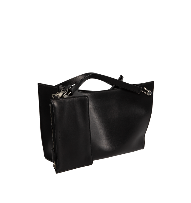 Image 2 of 3 - BLACK - The Row Alexia small tote bag in grained calfskin leather featuring leather shoulder straps with buckle accents and an open top with magnetic closure. Measures 11.6"H x 17.1"W x 6"D. Made in Italy. 