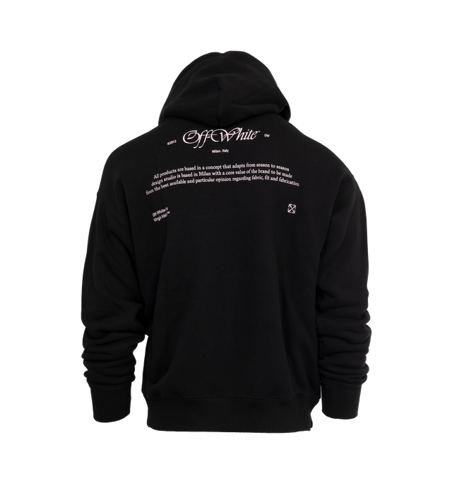 Image 2 of 4 - BLACK - OFF-WHITE Script Mary Hoodie featuring jersey texture, drawstring hood, drop shoulder, long sleeves, ribbed cuffs and hem, graphic print to the front, embroidered logo to the front, front pouch pocket, logo print to the rear, fleece lining, straight hem and skate fit. 100% cotton. 