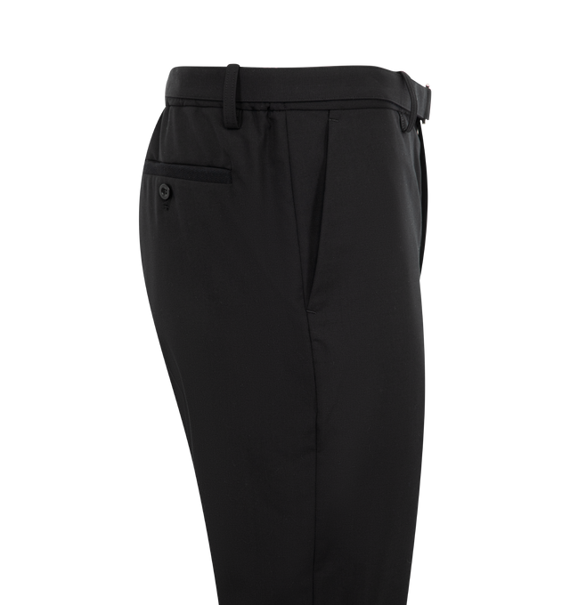 Image 3 of 3 - BLACK - Sacai Suiting Trousers are a 4-pocket style with a zip fly, a detachable cinch belt at the waistband, creased legs and unfinished hems. Partially lined. 70% polyester, 30% wool. Made in Japan. 