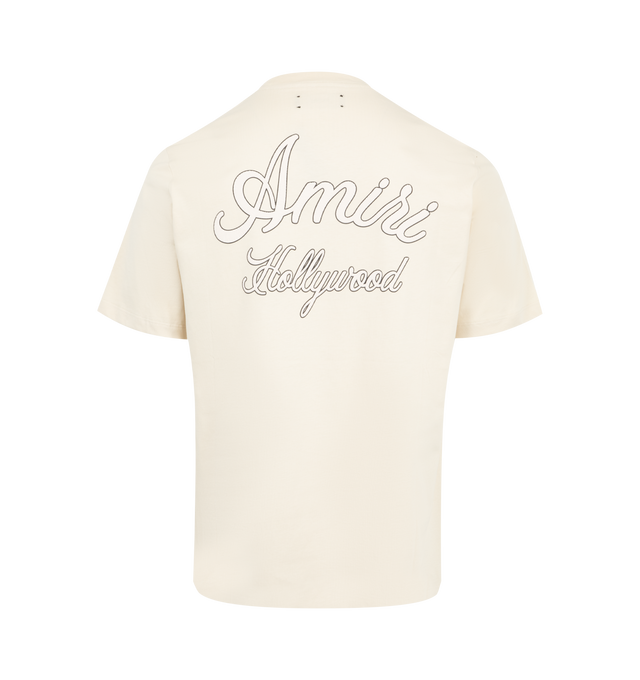 Image 2 of 2 - WHITE - AMIRI Hollywood T-shirt featuring cotton jersey, short sleeves, rib knit crewneck and logo and text at chest and back. 100% cotton. Made in Italy. 