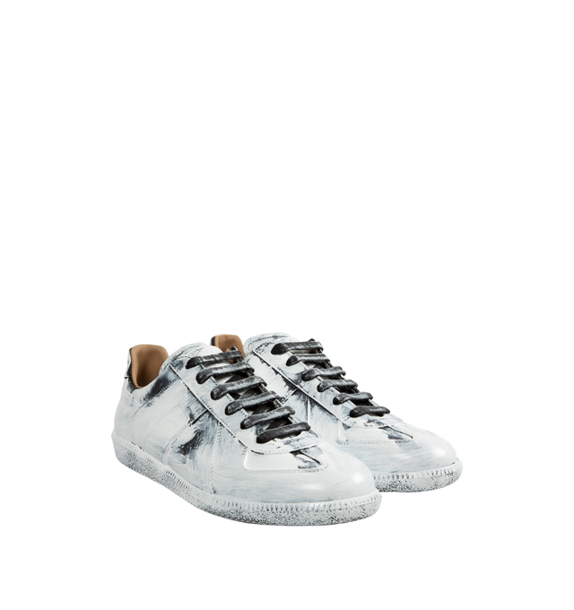 Image 2 of 5 - WHITE - MAISON MARGIELA Replica Sneakers featuring lace-up front, numerical logo patch at tongue and leather footbed and lining. Lambskin leather upper with rubber sole. 