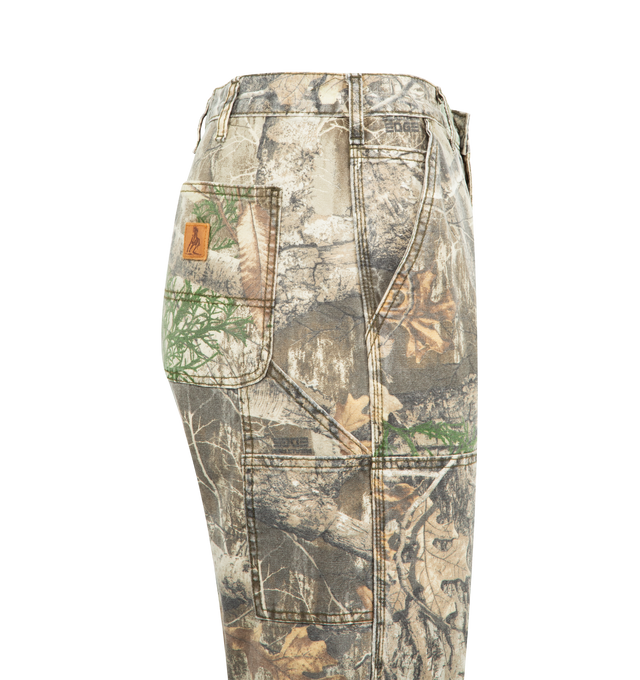 Image 3 of 3 - GREEN - ONE OF THESE DAYS Camo Double Knee Pants featuring straight-leg fit, realtree camo, zip-fly with button closure, reinforced belt loops, 5-pocket design, hammer loop and tool pockets, double-layered knee panels and leather horse patch on back pocket. 100% cotton. 
