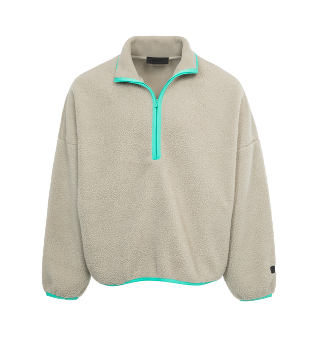 GREY - FEAR OF GOD ESSENTIALS Seal Polar Fleece Half Zip Sweatshirt featuring relaxed fit, a mock neckline, long sleeves, a half-zip front closure, dropped shoulders, a polar fleece construction and a rubber brand label at the upper back and wrist cuff. 100% polyester.