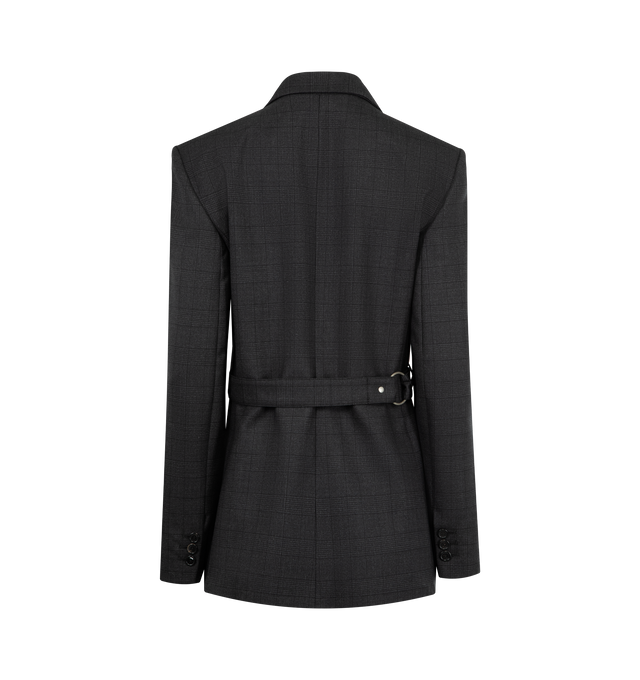 Image 2 of 3 - GREY - LOEWE Draped Jacket in lightweight checked fluid wool tailoring featuring a draped wrap front, a belt at the side, regular fit, regular length, peak lapel, buttoned cuffs, seam pockets, fully lined and LOEWE engraved D-ring. Wool. Made in Italy. 