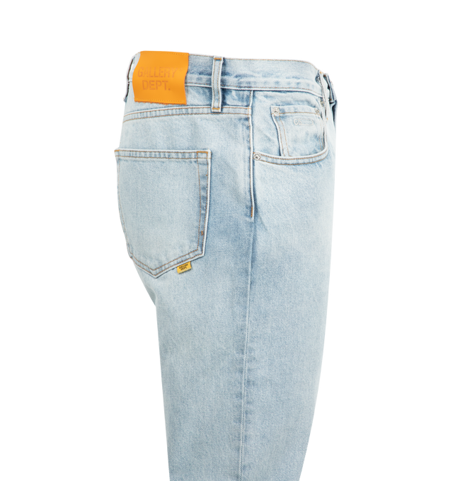 Image 3 of 3 - BLUE - GALLERY DEPT. Pascal 5001 Jean featuring classic 5001 silhouette with a mid-rise fit, 5-pocket design, embroidered GD pin detailing on the coin pocket and GD custom hardware. 100% cotton. Made in USA. 