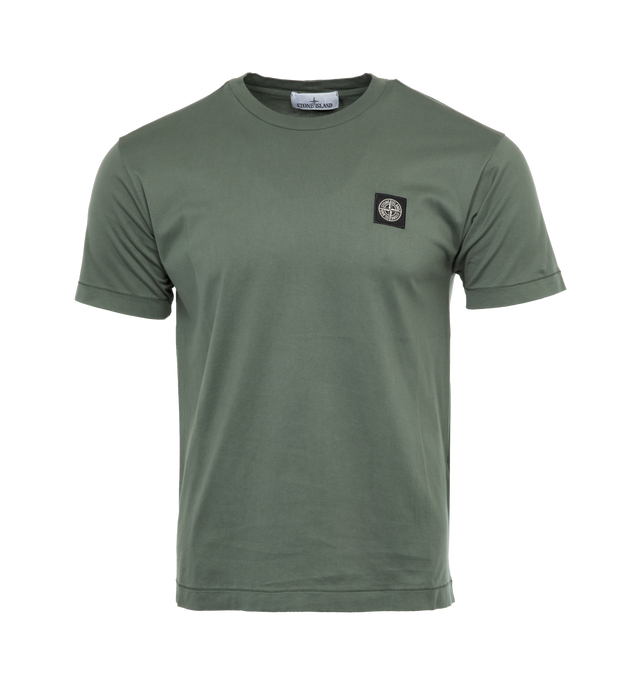 Image 1 of 2 - GREEN - STONE ISLAND Logo Patch T-Shirt featuring crewneck, short sleeves and logo patch on chest. 100% cotton. 