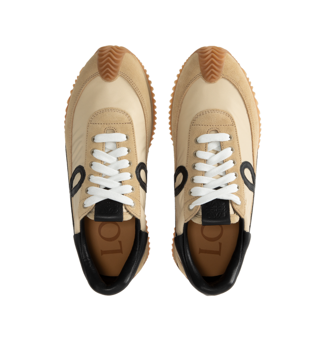 Image 5 of 5 - NEUTRAL - LOEWE low-top running sneakers in tech fabric and suede featuring lace-up closure, contrast leather monogram and two-tone serrated rubber sole. Made in Italy. 