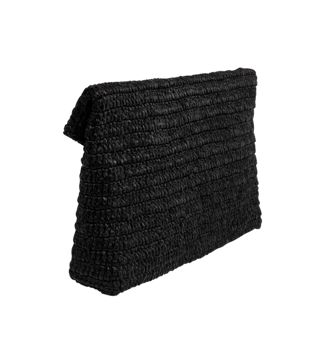 Image 2 of 3 - BLACK - SAINT LAURENT Cassandre Large Envelope Pouch in Raffia featuring magnetic snap closure decorated with the cassandre, natural woven raffia and bronze-tone hardware. Raffia. 11.6" x 7.1" x 1.8". Made in Madagascar. 