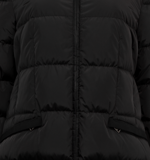 Image 3 of 3 - BLACK - MONCLER Avocette Long Down Jacket featuring longue saison lining, down-filled, adjustable hood, zipper closure, zipped pockets and logo patch. 100% polyamide/nylon. Padding: 90% down, 10% feather. 