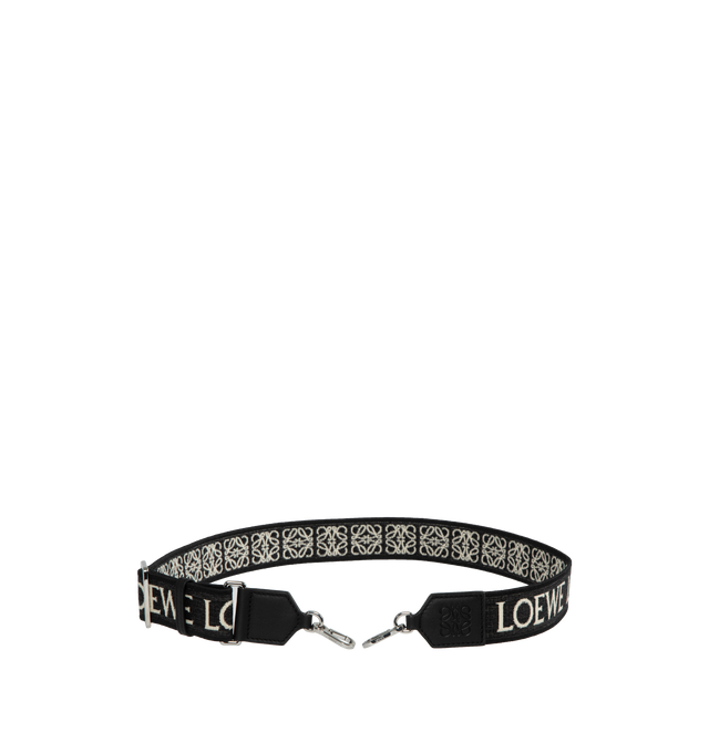 Image 1 of 2 - BLACK - LOEWE Anagram Strap featuring hook fastenings, 4cm wide, detachable and adjustable and embossed Anagram. 4 x 41.3 x 1.6 inches. Jacquard/Calf. Made in Spain. 
