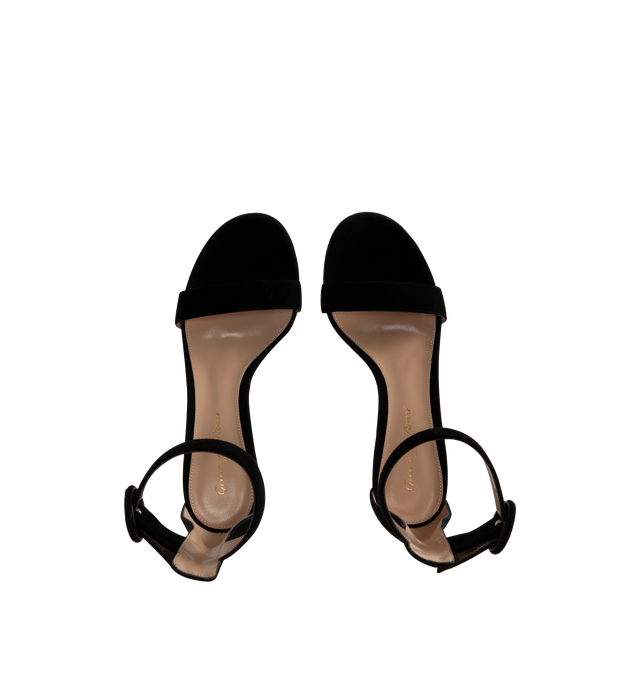 Image 4 of 4 - BLACK - GIANVITO ROSSI Portofino Sandal featuring ankle strap with buckle closure and round toe.  85mm/ 3.5 inches. Suede. 