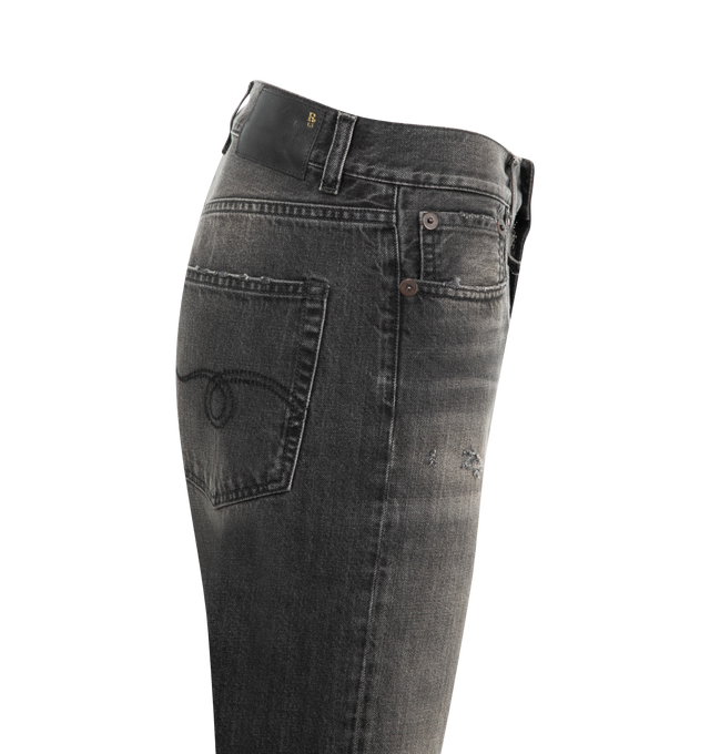 Image 3 of 3 - BLACK - R13 boyfriend jeans in faded medium-wash denim in a five-pocket, mid-rise style, sits high on the hip with relaxed, straight legs, ankle length featuring belt loops and button/zip fly. Cotton.  