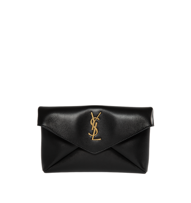 BLACK - SAINT LAURENT Small Envelope Pouch featuring front flap, origami construction, magnetic snap closure, one main compartment and leather lining. 8.3 X 5.5 X 1.1 inches. 80% lambskin, 20% metal.