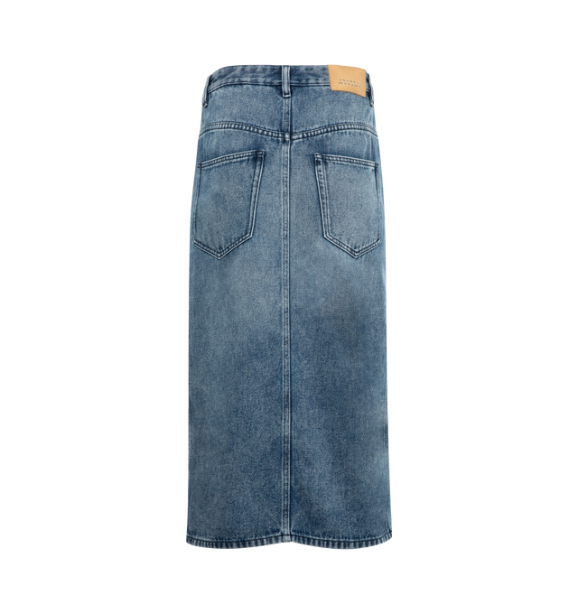 Image 2 of 2 - BLUE - ISABEL MARANT Tilauria Midi Skirt in fine denim featuring fitted waistband with loops, metal button tab with a zipper, 5 classic pockets, front slit, leather label in back with an "Isabel Marant" logo, silver-finish metal rivets and straight cut. 77% lyocell, 23% cotton. 