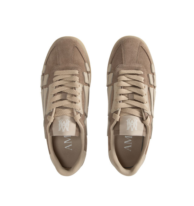 Image 5 of 5 - BROWN - Amiri Pacific Bones Sneakers are a lace-up style with leather bone appliques and rubber soles. Leather and rubber. Made in China.  