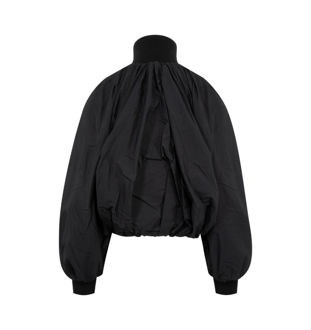 Image 2 of 3 - BLACK - JACQUEMUS Pallone Bomber Jacket featuring parachute bomber with a rounded fit, matte lightweight nylon, draped outer shell, ribbed funnel collar, cuffs and hem, zipped closure with long leather puller, zipped pockets, wadded interior and fully lined. 96% polyamide, 4% polyurethane. Lining: 55% cotton, 45% polyester. Made in Tunisia. 