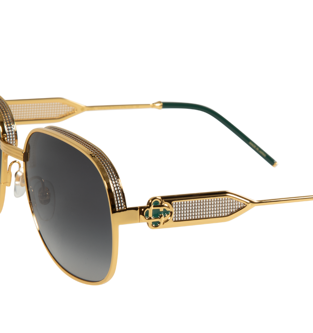 Image 3 of 3 - GOLD - CASABLANCA Gold Square Sunglasses featuring mesh trim at rims and temple, adjustable rubber nose pads, enameled logo hardware at temples and logo-engraved hardware at acetate temple tips. Metal, acetate. Made in Japan. 