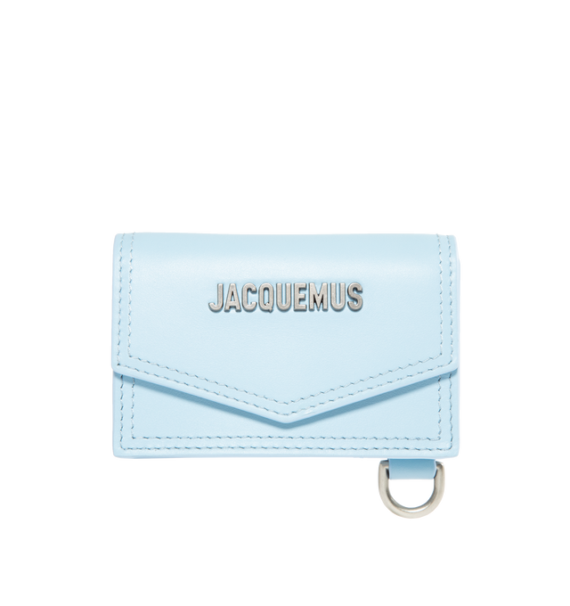 BLUE - JACQUEMUS Le Porte Azur featuring adjustable shoulder strap, logo hardware at face, D-ring at base, foldover flap and silver-tone hardware. H2.5 x W4 x D1 in. 100% leather. Made in Spain.