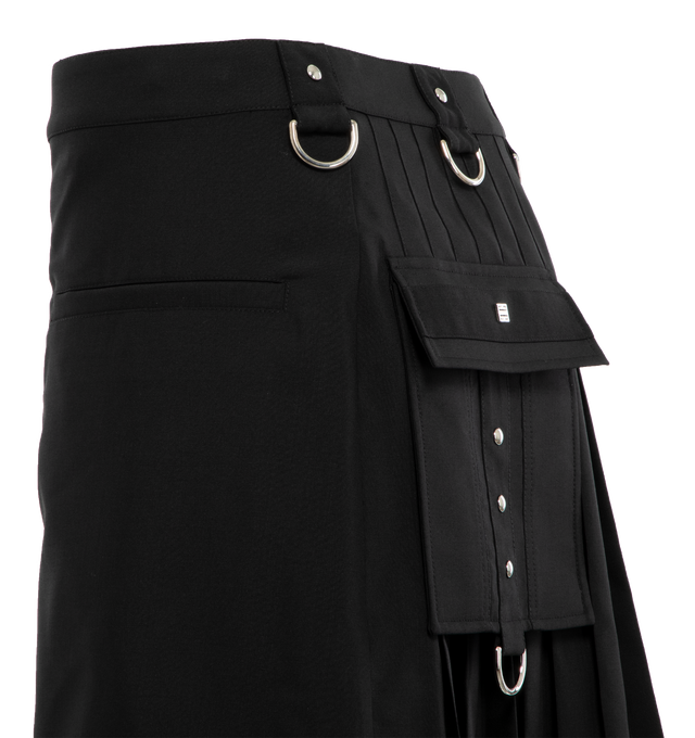 Image 3 of 4 - BLACK - GIVENCHY KILTED SKIRT features a low-waist fit, label with logo and a straight cut. 75% wool, 25% mohair. 