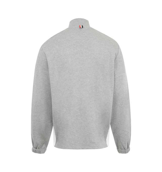 Image 2 of 2 - GREY - Thom Browne Men's Classic 4-Bar Jersey Half Zip Pullover. Leisurewear pull-over style featuring 4-Bar detailing, front zip closure, name tag applique and signature striped grosgrain loop tab. 100% Cotton. Made in Japan. 